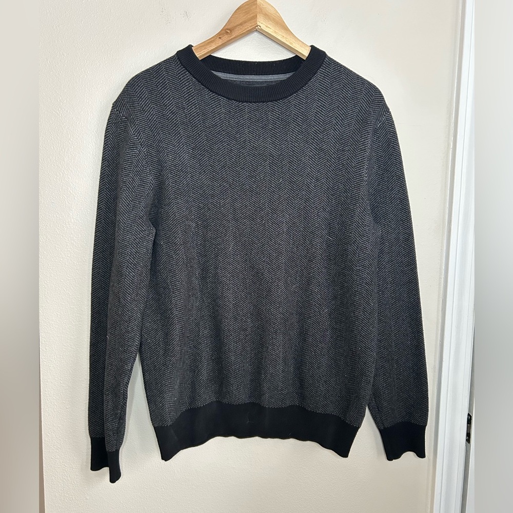 LACHLAN British Heritage Herringbone Sweater Black Grey Size M Medium